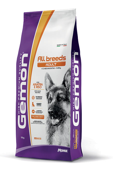 Gemon All Breeds Adult cane 15 kg con anatra e riso, alimento secco completo Made in Italy Gemon All Breeds Adult cane 15 kg con anatra e riso, alimento secco completo Made in Italy